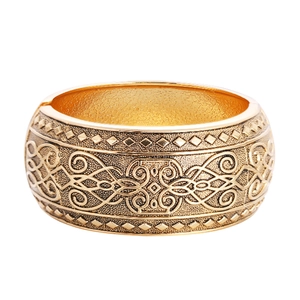 Bracciale Rigido Largo in Lega Intagliata Vintage Bohemien per Donna Placcato Oro Motivo Floreale Etnico Bracciale a Polsino Gioielli Moda