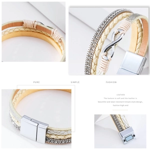 Détail du bracelet multicouche en cuir bohème avec symbole infini et fermoir magnétique