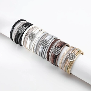 Multilayer bohemian leather wrap bracelets with tree of life metal charms for women
