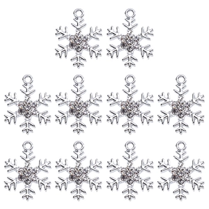 10er-Set silberne Schneeflocken-Anhänger mit Zirkon-Steinen für DIY-Schmuckherstellung