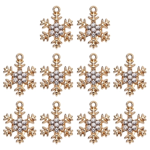 Set mit 10 goldenen Schneeflocken-Anhängern mit Zirkonia für DIY-Schmuckherstellung
