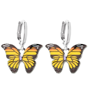 Boucles d'oreilles papillon avec ailes dégradées orange et jaune et crochets argentés