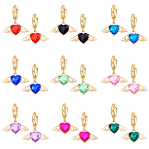 Herz Engelsflügel Tropfenohrringe Legierung Vergoldet Synthetischer Kristall Herz Creolen Für Damen Mädchen Modeschmuck