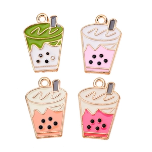 DIY colorful alloy bubble tea charms with enamel finish for jewelry making accessories