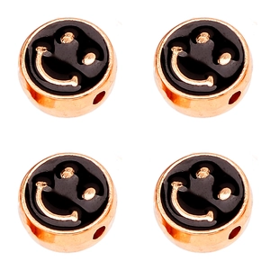DIY rose gold smile face charm bead with black enamel for jewelry making bracelets