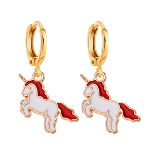 Orecchini a cerchio con unicorno in smalto bianco e dettagli rossi da donna