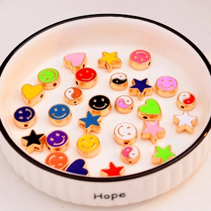 Colorful 10mm alloy enamel beads with star heart and smiley patterns for DIY jewelry