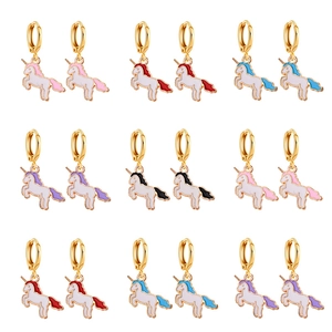 Orecchini Pendenti a Forma di Unicorno in Lega e Smalto Orecchini a Goccia Animali Carini Gioielli Placcati Oro per Donne Bambini