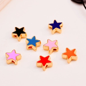 Detail of 10mm star shaped colorful enamel alloy beads with side holes for DIY jewelry