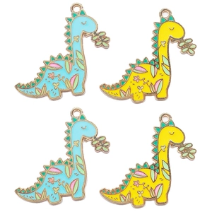 Cartoon Dinosaurier Emaille Legierung Anhänger Niedlich Blumen Blatt Muster Schmuckherstellung Zubehör Für DIY Schlüsselanhänger Halskette Damen Kinder