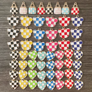 Checkerboard Colorful Alloy Enamel Pendants Heart Bear Handbag Charms For DIY Jewelry Making Necklace Earrings Accessories