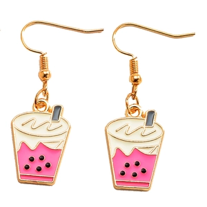 Boucles d'oreilles créatives bubble tea rose avec crochets dorés pour femmes
