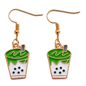 Boucles d'oreilles créatives en forme de thé aux perles avec détails thé vert et perles