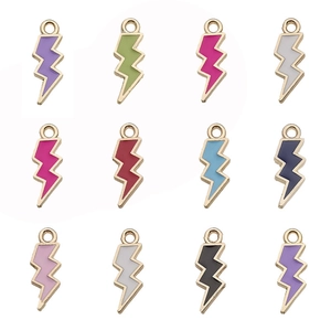 Set of colorful lightning bolt enamel charms in gold alloy for DIY jewelry and earrings