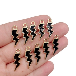 Set of 10 black enamel lightning bolt charms with gold plating for DIY jewelry making
