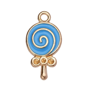 Lollipop shape alloy pendant with sky blue enamel and gold plating for DIY jewelry making