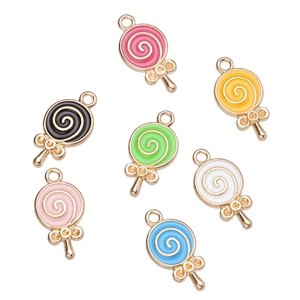 Set of 7 colorful enamel lollipop alloy charms with gold trim for DIY jewelry making