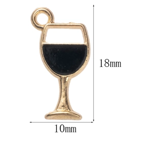 Gouden wijnglas hanger met zwart emaille voor doe-het-zelf sieraden maken 18x10mm