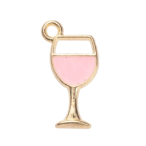 Roze emaille wijnglas hanger van goudlegering voor DIY sieraden maken kettingen