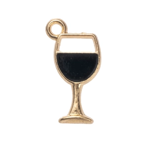 Gedetailleerde weergave van gouden wijnglas hanger met zwart emaille voor DIY-sieraden