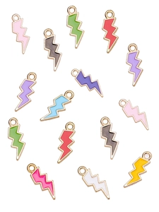 Pendentifs éclair colorés avec bordure en métal doré pour la création de bijoux DIY