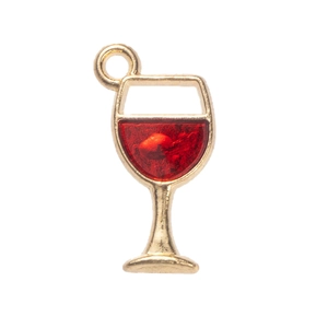 Rode emaille wijnglas hanger van goudkleurige legering voor DIY sieraden maken
