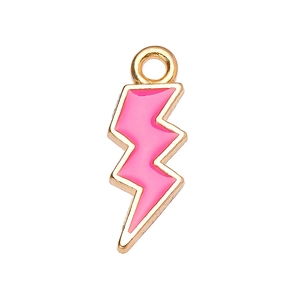 Pendentif éclair en alliage doré avec émail rose pour la création de bijoux DIY