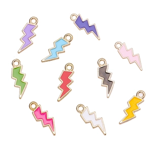 Lot de 10 breloques éclair en émail coloré avec base dorée pour création de bijoux DIY