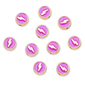 Vue détaillée de 10 perles rondes éclair en émail violet pour bijoux DIY