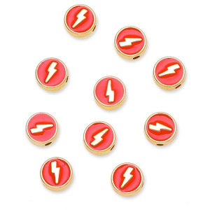 Vue macro de perles éclair 8mm en alliage doré et émail rouge pour bijoux DIY