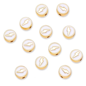 Vue détaillée de perles éclair de 8mm en émail blanc et alliage doré pour bijoux