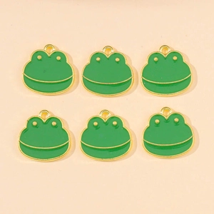 Set of 6 green enamel frog charms with gold plating for DIY jewelry making