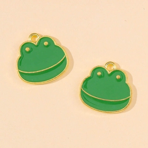 Cartoon dark green enamel frog charms with gold metal borders for DIY jewelry