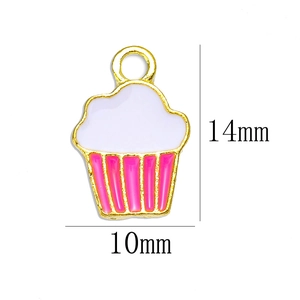 Cute pink cupcake pendant in drip oil alloy, 14mm x 10mm size for DIY jewelry making