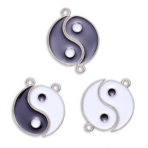 Yin Yang heart charms in silver finish with black and white enamel for DIY jewelry