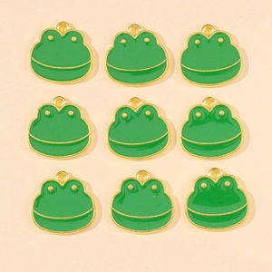 Cartoon Frog Enamel Charms Green Gold Alloy Smiling Frog Prince Pendants DIY Jewelry Accessories For Earrings Bracelets Necklaces