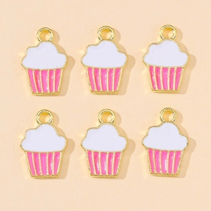 6pcs set of colorful enamel cupcake charms for DIY jewelry making earrings necklaces