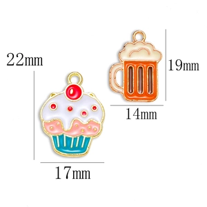 Enamel cupcake and beer mug alloy charms for DIY jewelry and keychain accessories