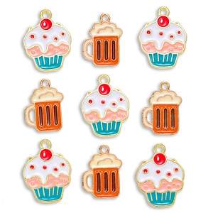 Colorful alloy drip oil cupcake and beer mug pendants for DIY jewelry and accessories