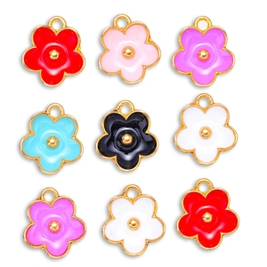 Lot de breloques fleurs en émail coloré avec placage doré pour création de bijoux DIY