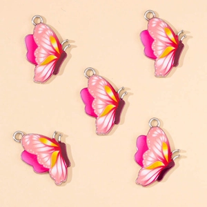 Lot de 5 breloques papillon roses avec anneaux en argent pour bijoux et colliers DIY