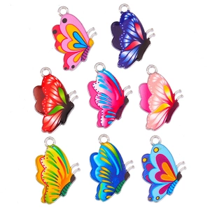 Pendentifs papillons colorés en alliage émaillé avec bords argentés pour bijoux DIY