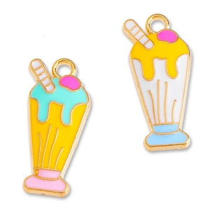 Detail of colorful enamel ice cream charms with golden metal loops for DIY jewelry making