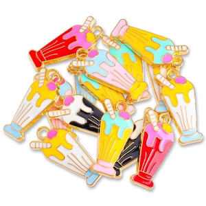Colorful enamel milkshake pendants with gold alloy base for DIY jewelry making