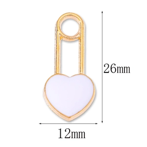 Poliertes Herz-Anhänger aus Goldlegierung mit weißem Emaille, Größe 26 mm x 12 mm