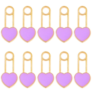 Set mit 10 hellvioletten Herz-Büroklammer-Anhängern mit Goldlegierung für DIY-Schmuck