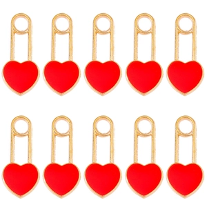 10er Set rote Emaille-Herzanhänger mit goldener Metallöse für DIY Schmuckherstellung