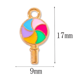 Colorful enamel lollipop pendants with gold metal frames for DIY jewelry making 17x9mm