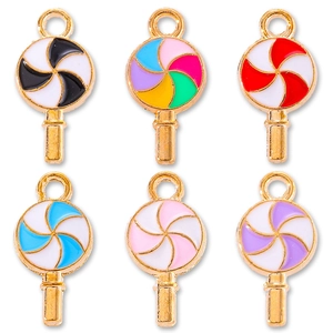 Sweet Lollipop Shape Alloy Enamel Charms For DIY Jewelry Making Colorful Swirl Candy Pendants Earring Bracelet Findings