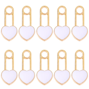 10er-Set Herzanhänger aus Goldlegierung mit weißem Emaille für DIY-Schmuck